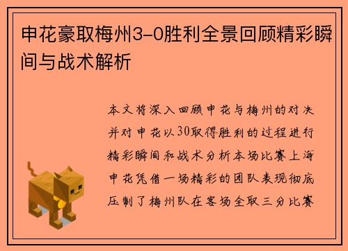 申花豪取梅州3-0胜利全景回顾精彩瞬间与战术解析