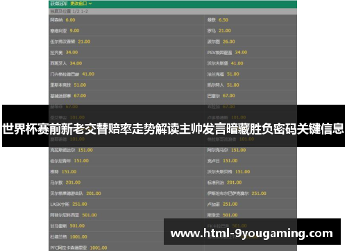 世界杯赛前新老交替赔率走势解读主帅发言暗藏胜负密码关键信息